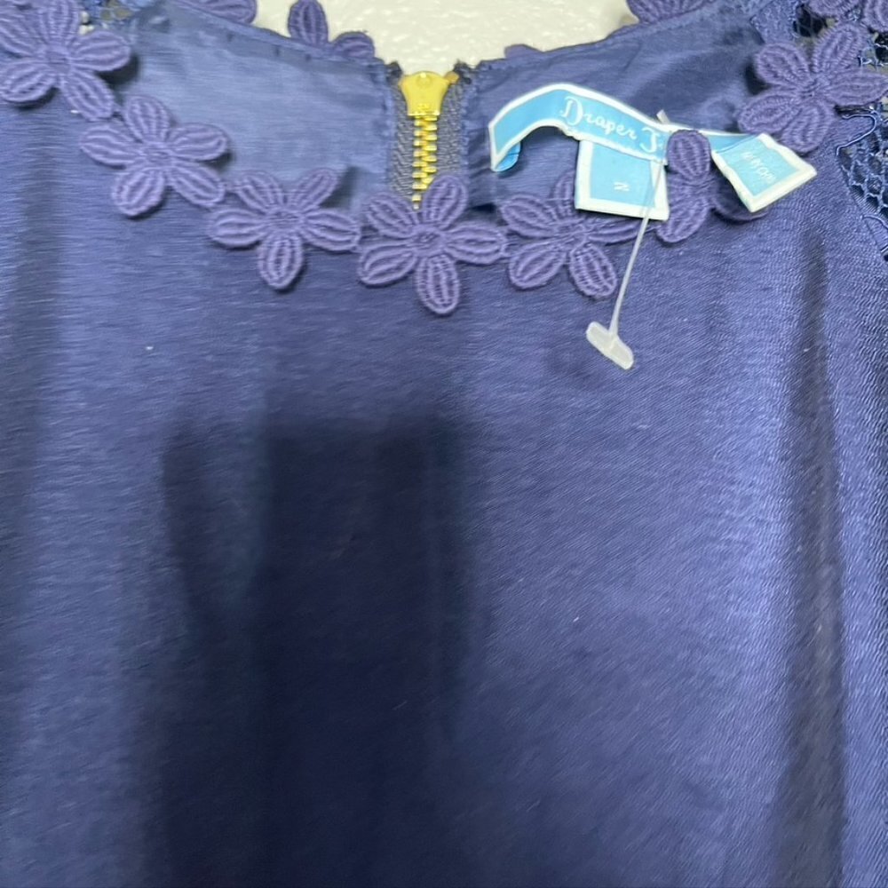 Draper James Navy Blue Flutter Short Sleeve Lace Dress Embroidered Size 2 - Picture 9 of 13